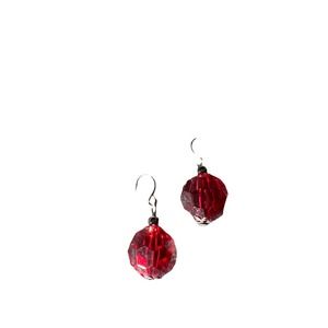 Wine Red Drop Bead Hook Dangle Earrings, approx. .5" inch bead